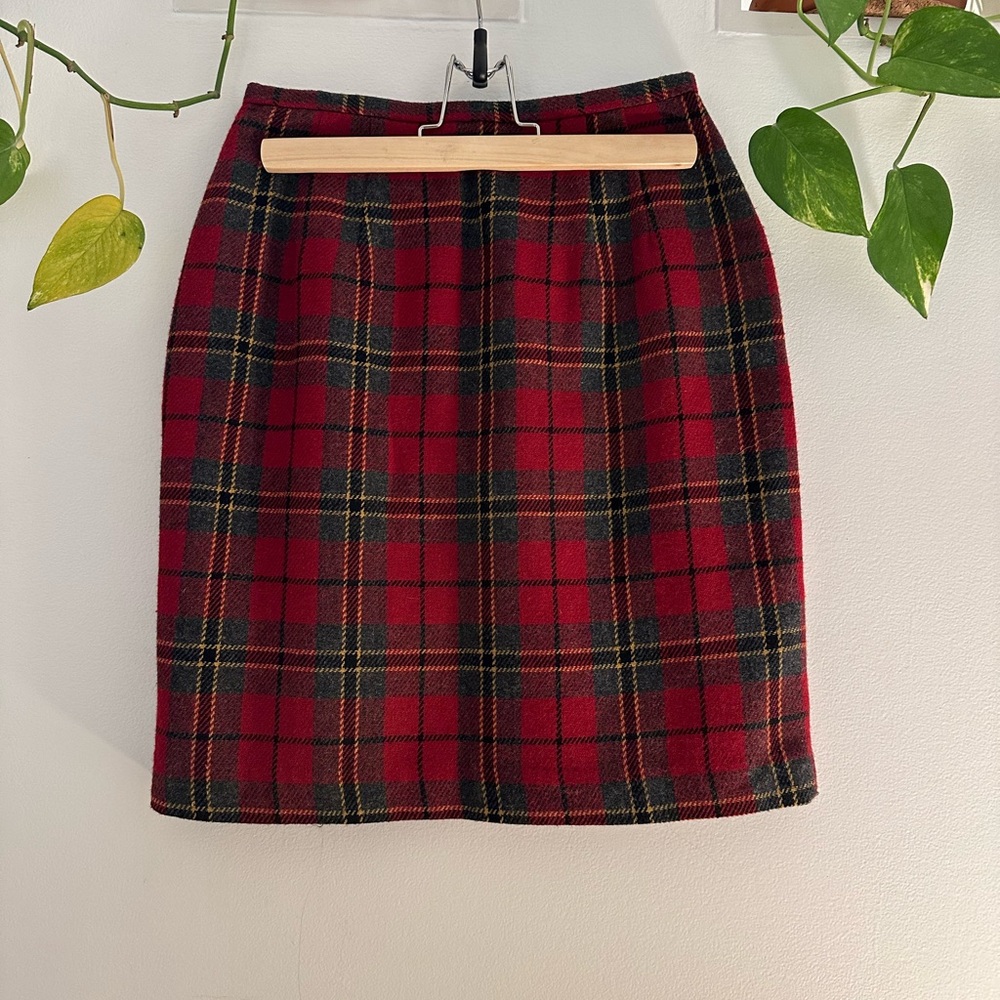 Vintage Plaid Red Wool Skirt